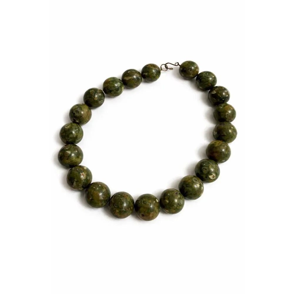 Chunky Green Rhyolite Rainforest Jasper Necklace Large Bead Statement Stone Neck